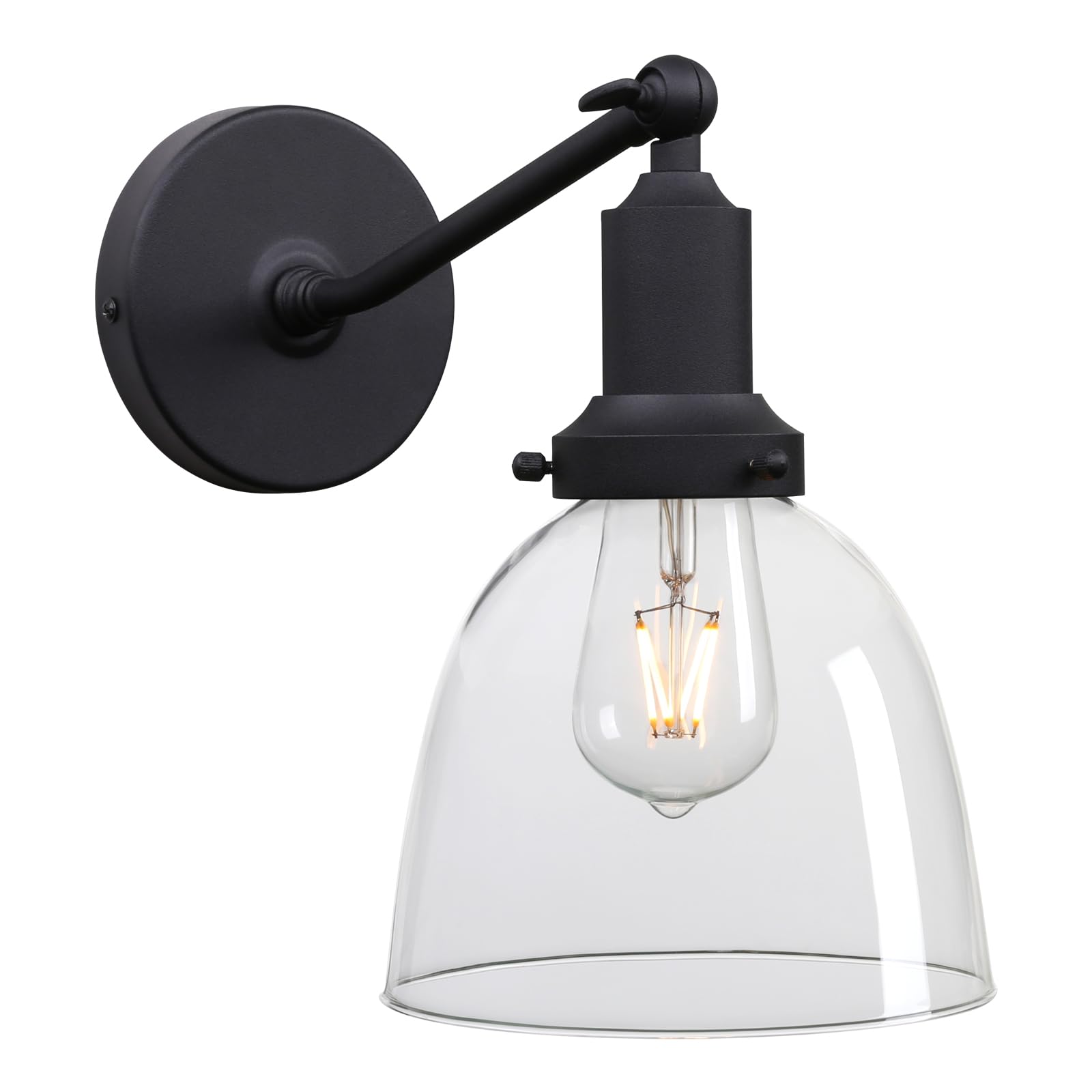 PERMO Industrial Sconces Slope Pole Sconce with 6.7 Oval Dome Clear Glass Shade Matte Black Wall Sconce Wall Mount Light Fixture