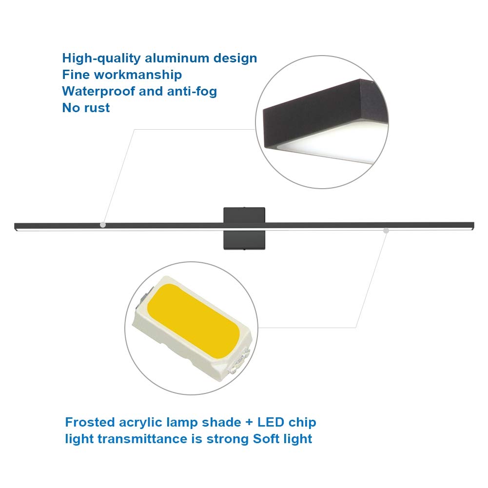Ralbay 48 Modern Led Vanity Light, 46W Frosted Aluminum, Non-Dimmable Cool White 6000K, Model 1089 For Bathroom Lighting