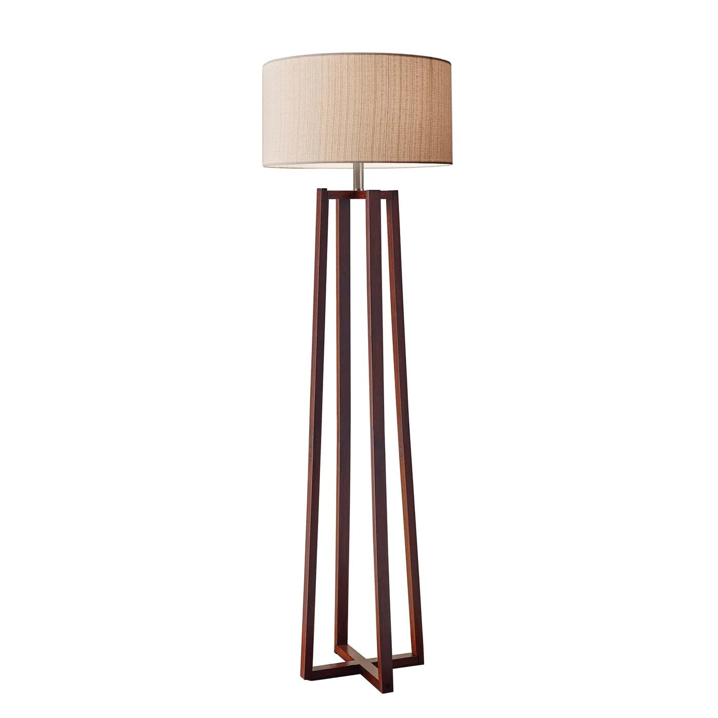 Adesso 1504-15 Quinn Floor Lamp, 60 In, 150 W Incandescent/Cfl, Walnut Birch Wood, 1 Wooden Lamp , White