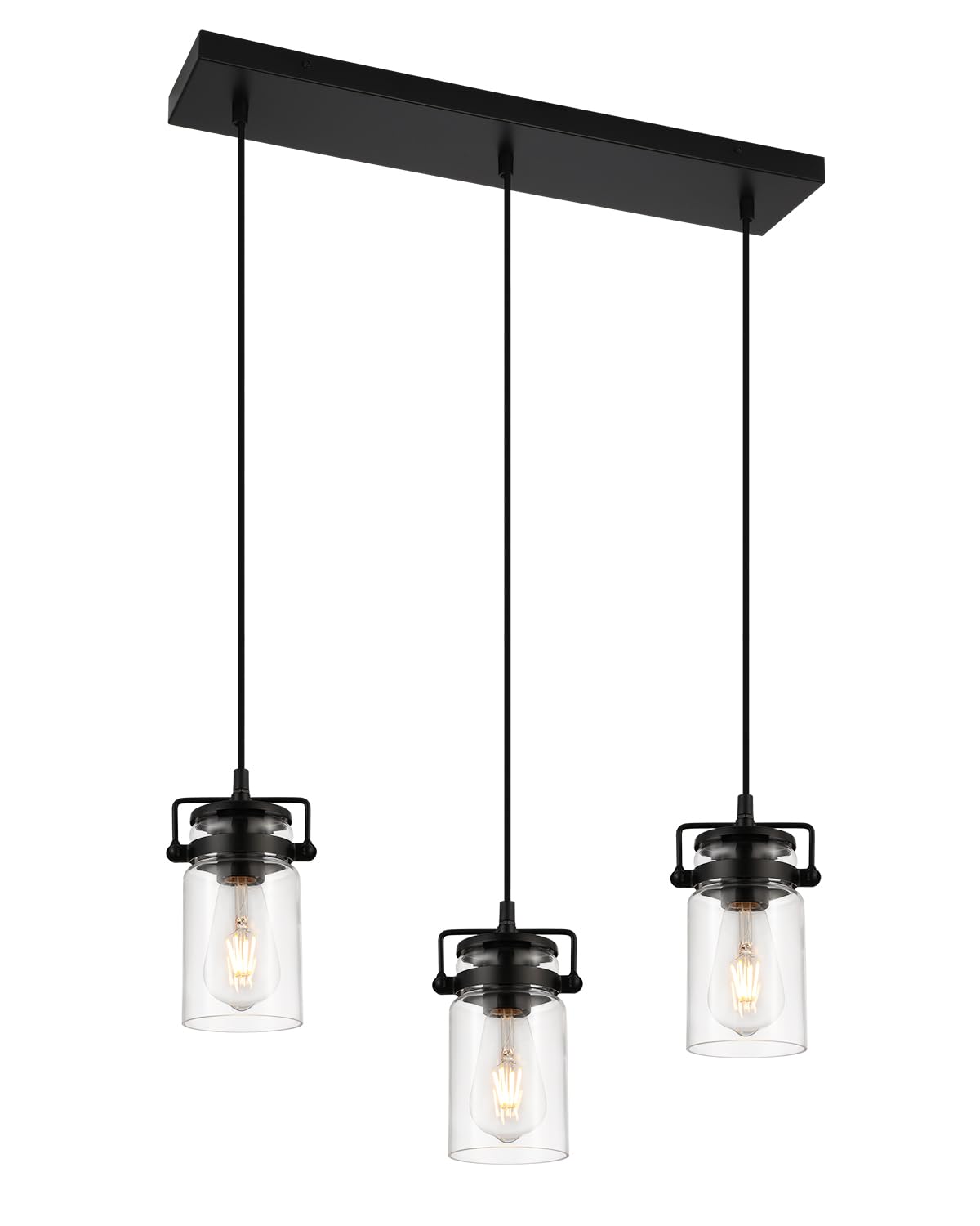 Pendant Lighting For Kitchen Island  Modern Glass Pendant Light Linear Chandelier For Dining Room Industrial Hanging  3 Light Fixture Adjustable Cord Farmhouse Ceiling Light Black Finish