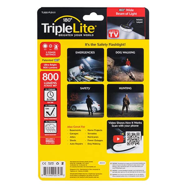 TripleLite TL800 LED Flashlight - 800 Lumens, Wide Angle Irradiation, One Size, Black, Plastic