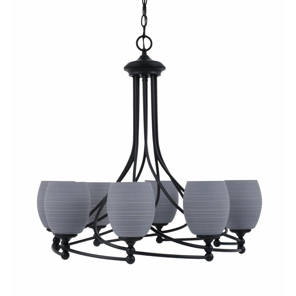 Toltec Lighting 908-MB-4022 Capri - 8 Light Uplight Chandelier-30.5 Inches Tall and 31.5 Inches Wide, Finish Color: Matte Black, Glass Color: Gray Matrix