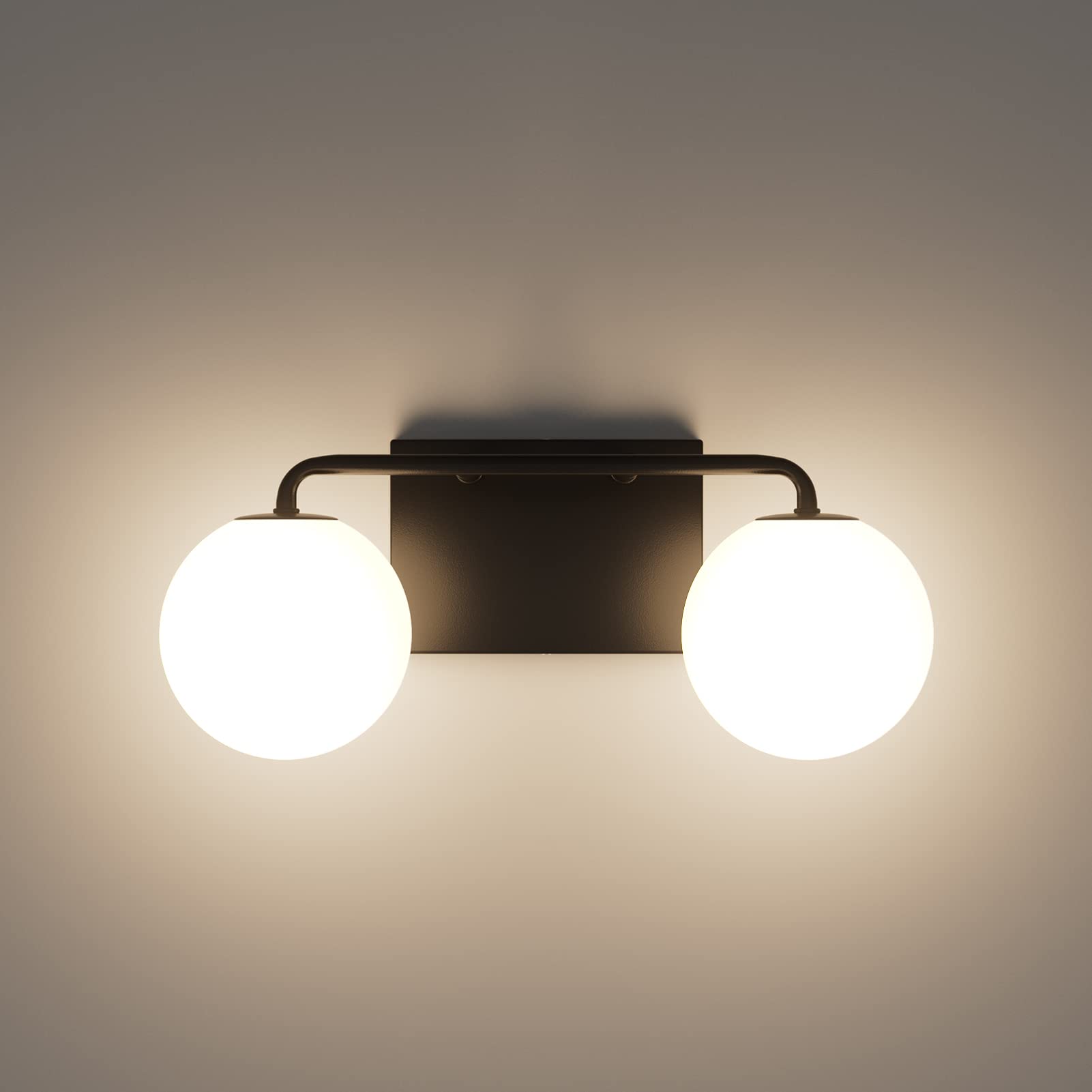 Tipace Bathroom Vanity Light Fixtures, 2 Lights, Milk White Glass, Black Metal, 14.5 IN, Model 1129