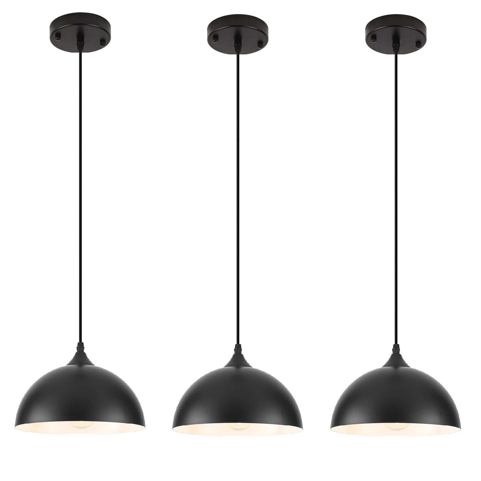 LWWHQ 9.8 inch Kitchen Pendant Light 2 Pack  Black Dome Pendant Lights Kitchen Island  Modern Farmhouse Pendant Lights for Kitchen Island Dining Room Bedroom