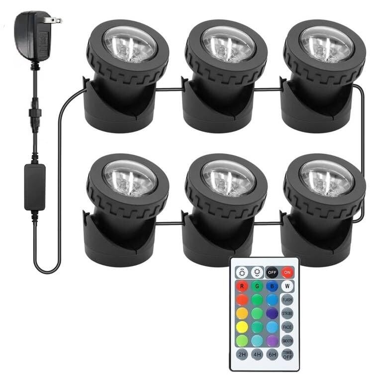 Colored Pond Lights With Timer, Rgb Fountain Lights Ip68 Waterproof Pond Light, Dimmable Outdoor Landscape Lights For Fish Tank Pond Fountain Garden (6 Lights)