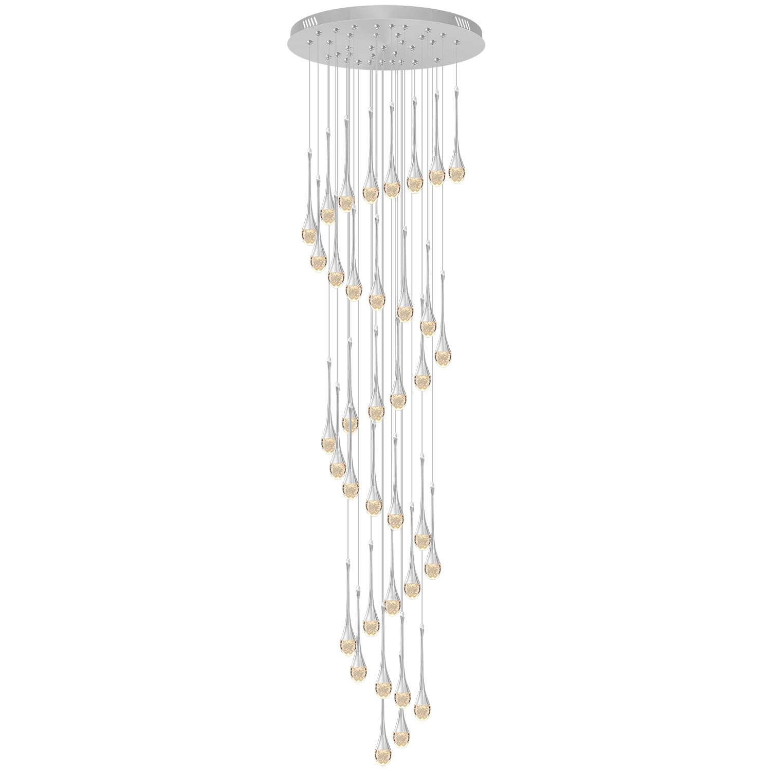 Ykolupty 150In High Ceiling Chandelier For Foyer Entrance 36-Light Crystal Silver Chandelier Light Fixture Large Ceiling Light For Living Room Staircase Hallway Dining Room
