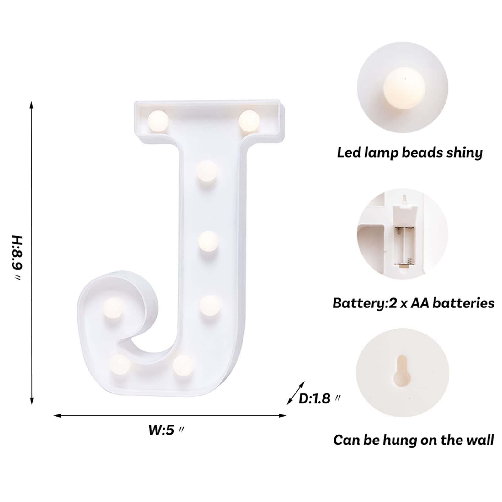 Foaky Led Letter Lights Sign Light Up Letters Sign For Night Light Wedding/Birthday Party Battery Powered Christmas Lamp Home Bar Decoration(J)