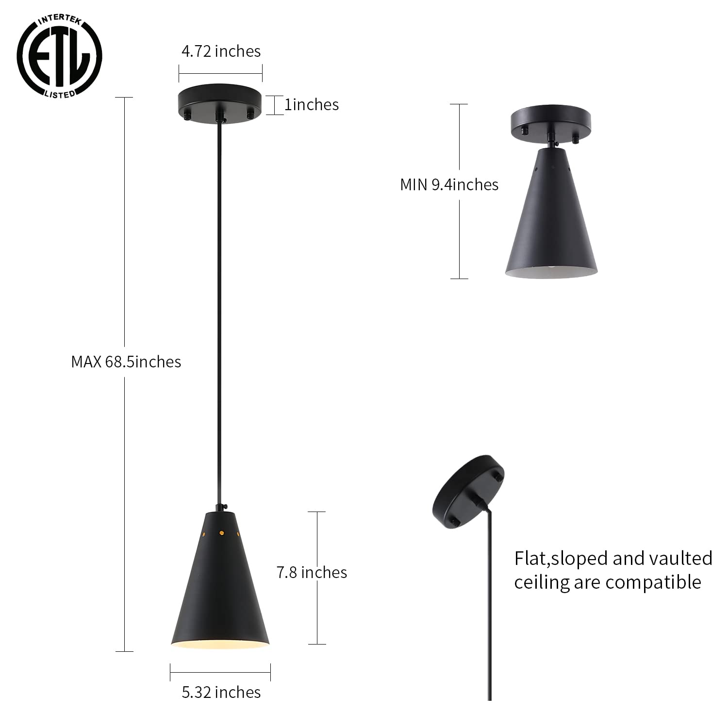 Dijiahua Black Pendant Lights 3 Pack, Mini Adjustable Metal Chandeliers for Kitchen Island, Model P-JDH034