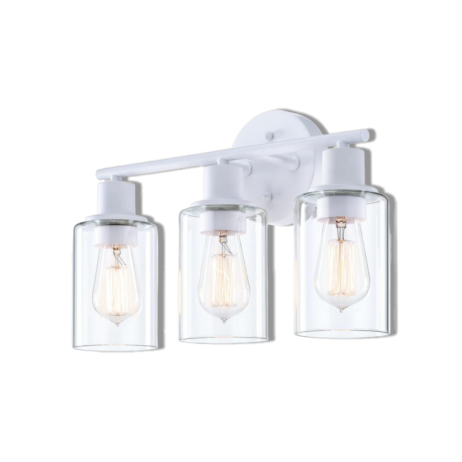 WISBEAM 3-Light Bathroom Vanity Wall Light, Glass Shade, E26 Base, White, Model WS-VNT004