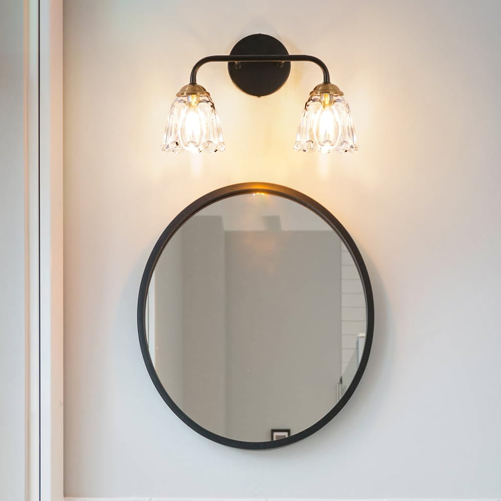 Antique 2 Light Bathroom Light Fixtures, Black And Gold Vanity Lights For Bathroom, Vanity Light Fixture With Clear Glass, Vintage Bathroom Lights Over Mirror, Wall Sconce For Bedroom, Living Room