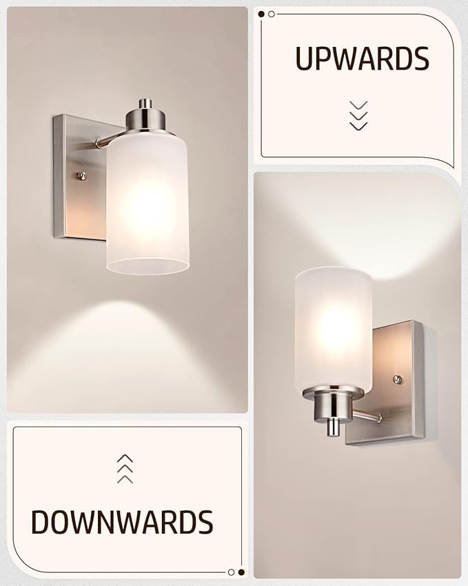 3 Pack Modern Bath Vanity Light Fixture 1-Light, Indoor Bathroom Wall Sconces For Living Room, Porch, Bedside, Brushed Nickel Fi