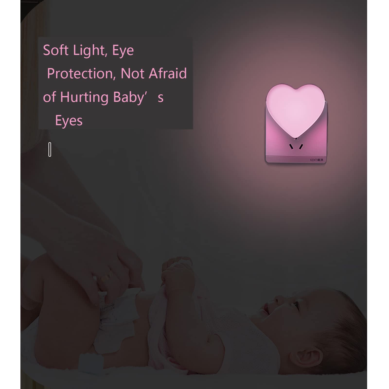 Cute Night Lights, Heart Shape Nursery Nightlight With Light Sensors, Auto Dusk To Dawn Sensor, Soft Warm White, Ideal Nightlight For Bedroom, Bathroom, Hallway, Kitchen (Pink)