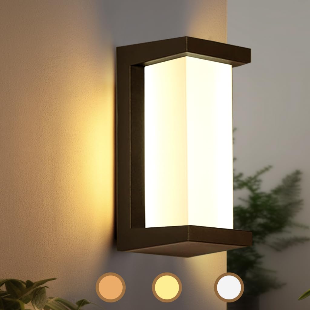 iYogaled Black Outdoor Wall Light Fixture, 12W IP65 Waterproof, Modern Rectangular Design, 1 Pack