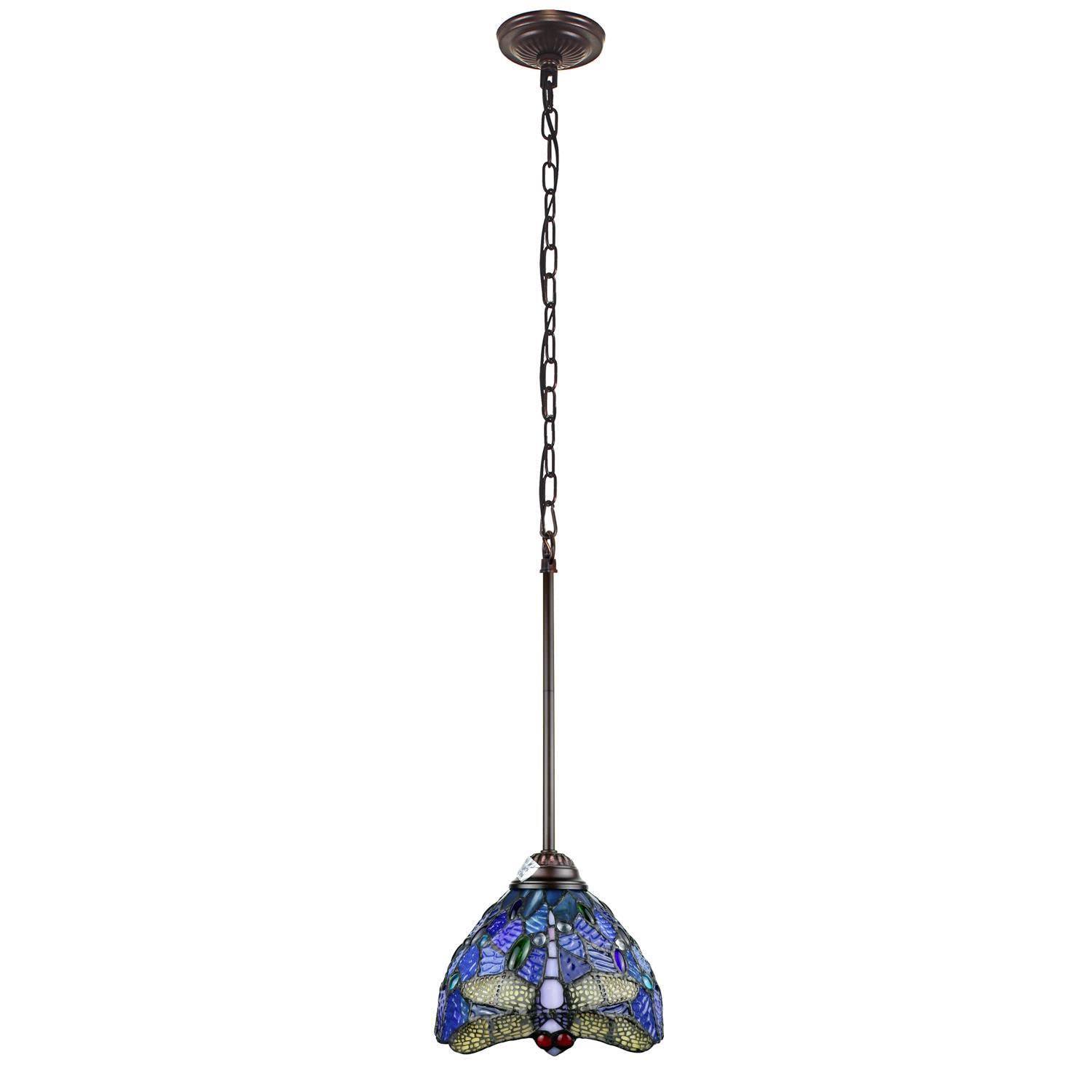 Chloe Lighting Mini-Pendant - Tiffany-Style Dragonfly, 1 Light, 8in Wide, Multicolor, Model CH3T524BD08-DP1