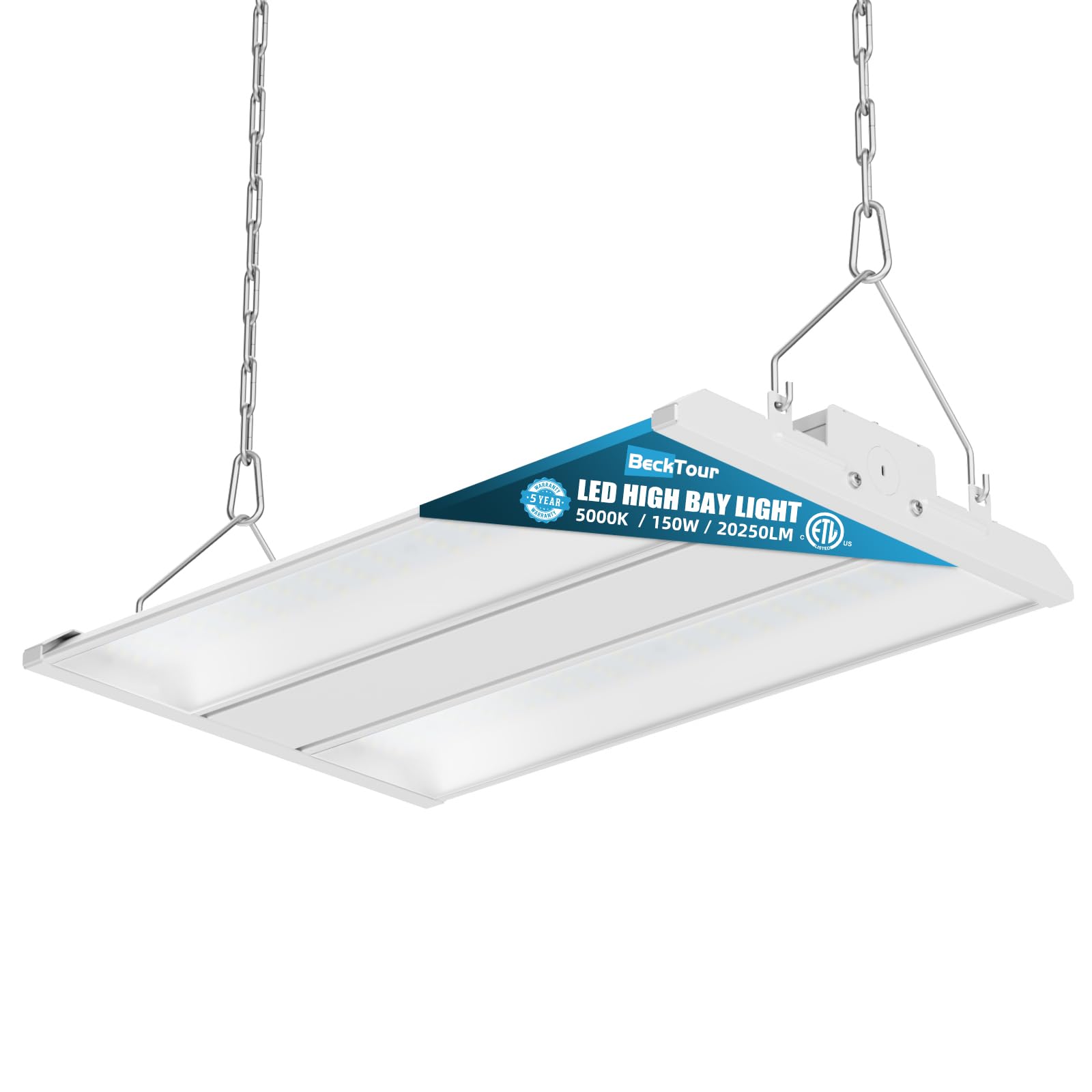 BeckTour 150W LED Linear High Bay Shop Light, 20250LM 0-10V Dimmable 5000K Daylight 120-277V, High Bay LED Shop Lights for Garag