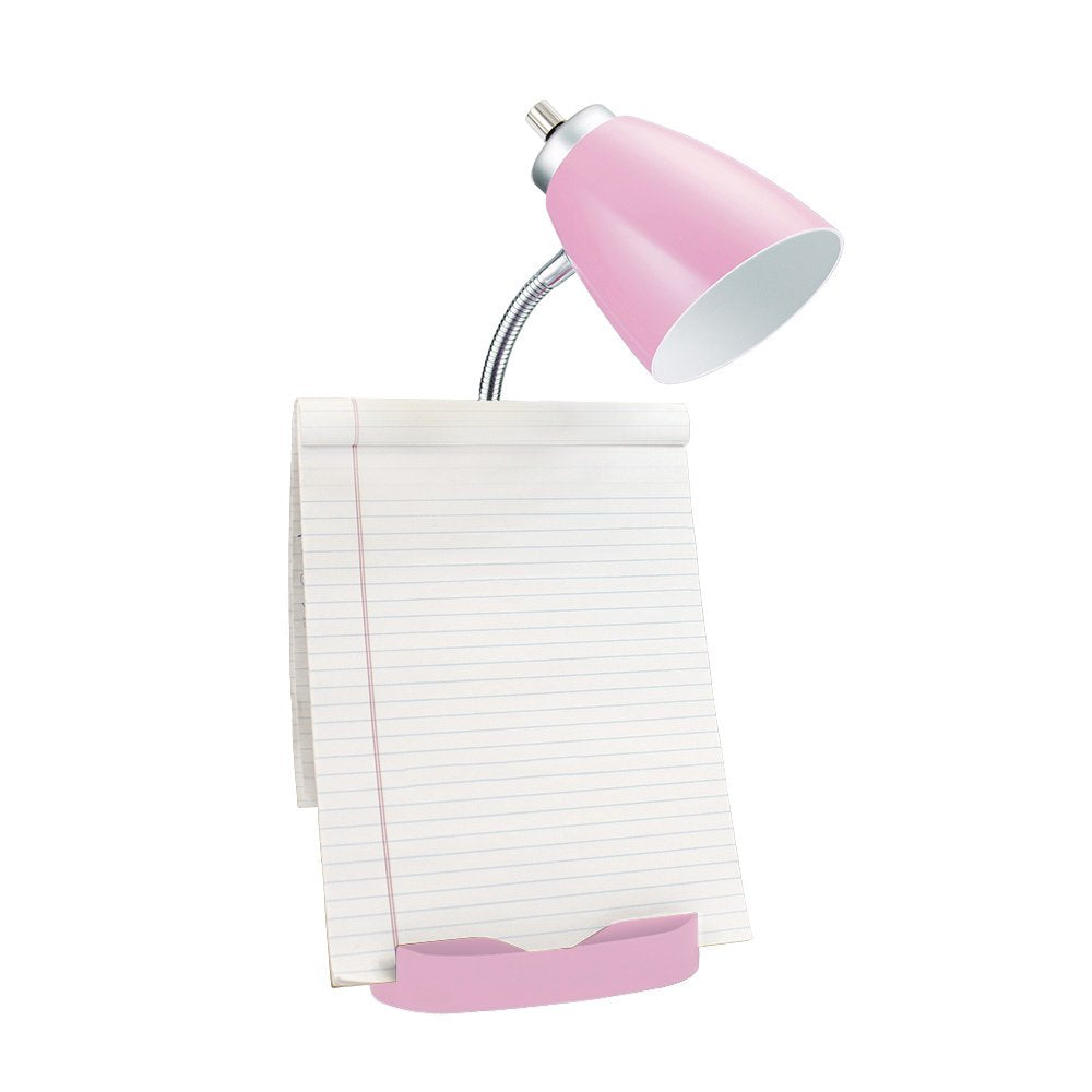 Simple Designs Ld1056-Pnk Gooseneck Organizer Desk Lamp With Ipad/Tablet Stand Or Book Holder And Usb Port, Pink