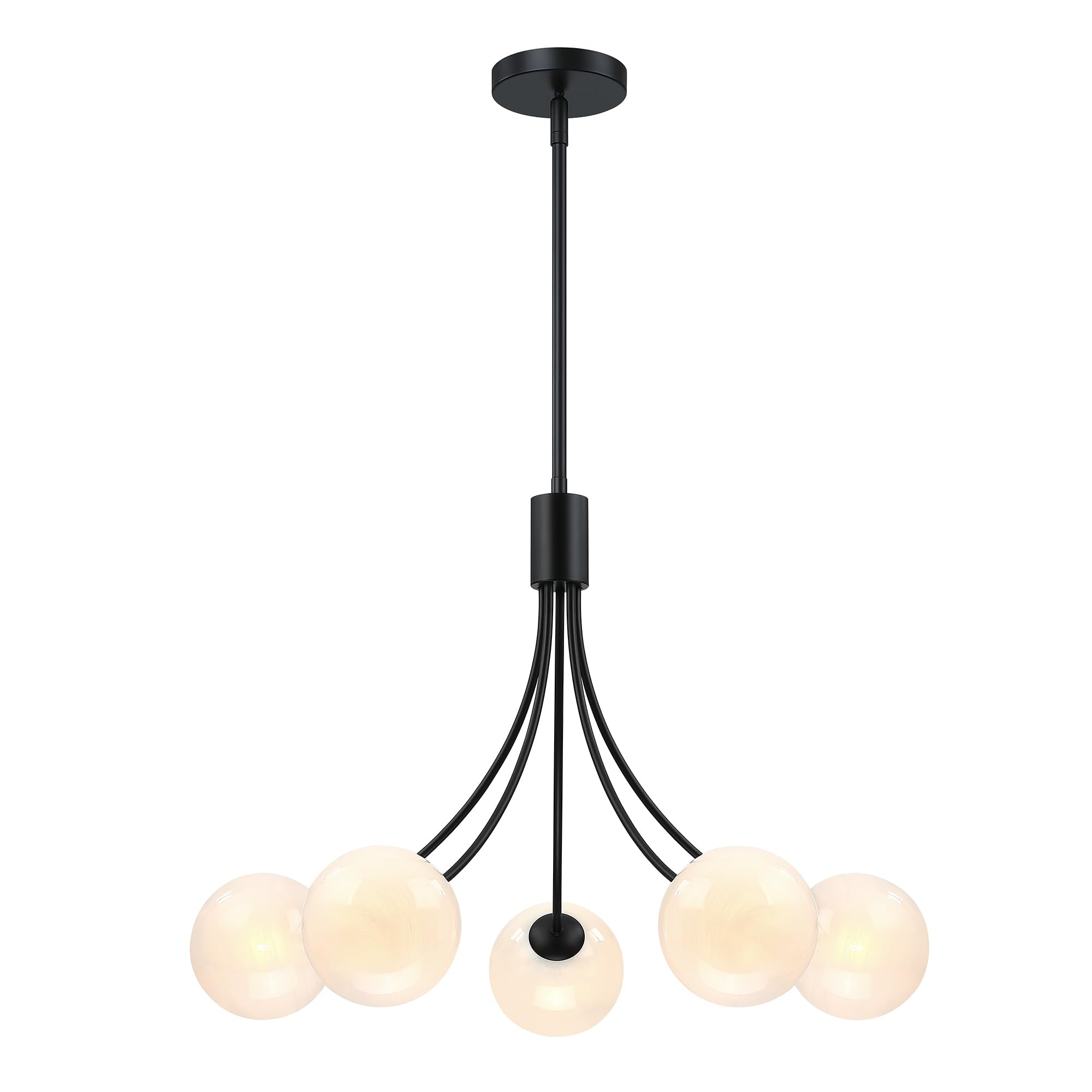 Triacas Bubble Chandelier, Modern Sputnik Dining Room 5-Light Chandelier with Black Finish and Glass Globes for Kitchen Bedroom 