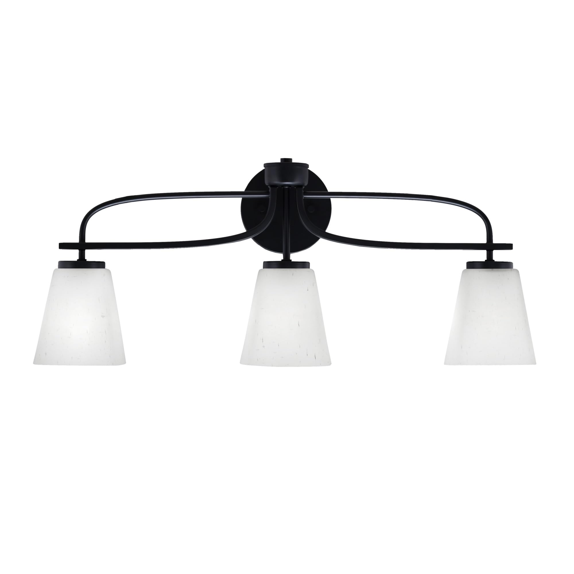 Cavella 3 Light Bath Bar Shown In Matte Black Finish With 4.5" Square White Muslin Glass