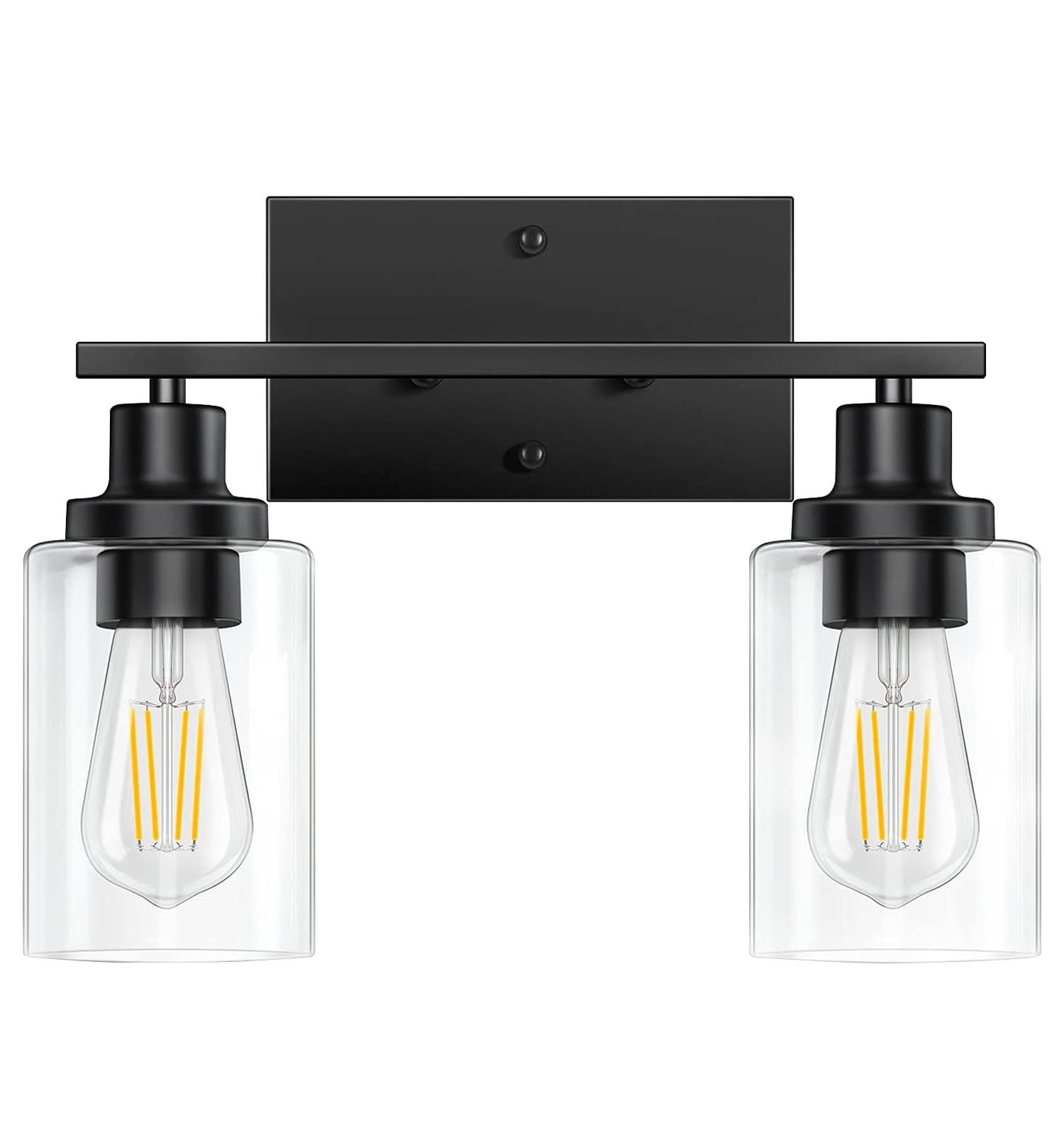 Black Bathroom Light Fixtures, 2-Light Vanity Lights, Modern Bathroom Vanity Light With Clear Glass Shade, Wall Lamp With Metal Frame, Vanity Lights For Bathroom Mirror Bedroom Hallway E26 Base