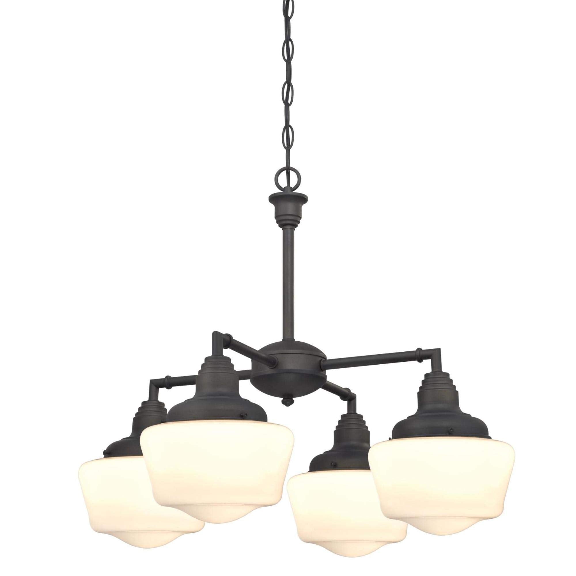 Westinghouse Scholar Four-Light Chandelier/Semi-Flush Ceiling Fixture, Oil Rubbed Bronze Finish, White Opal Glass, Model 6342000