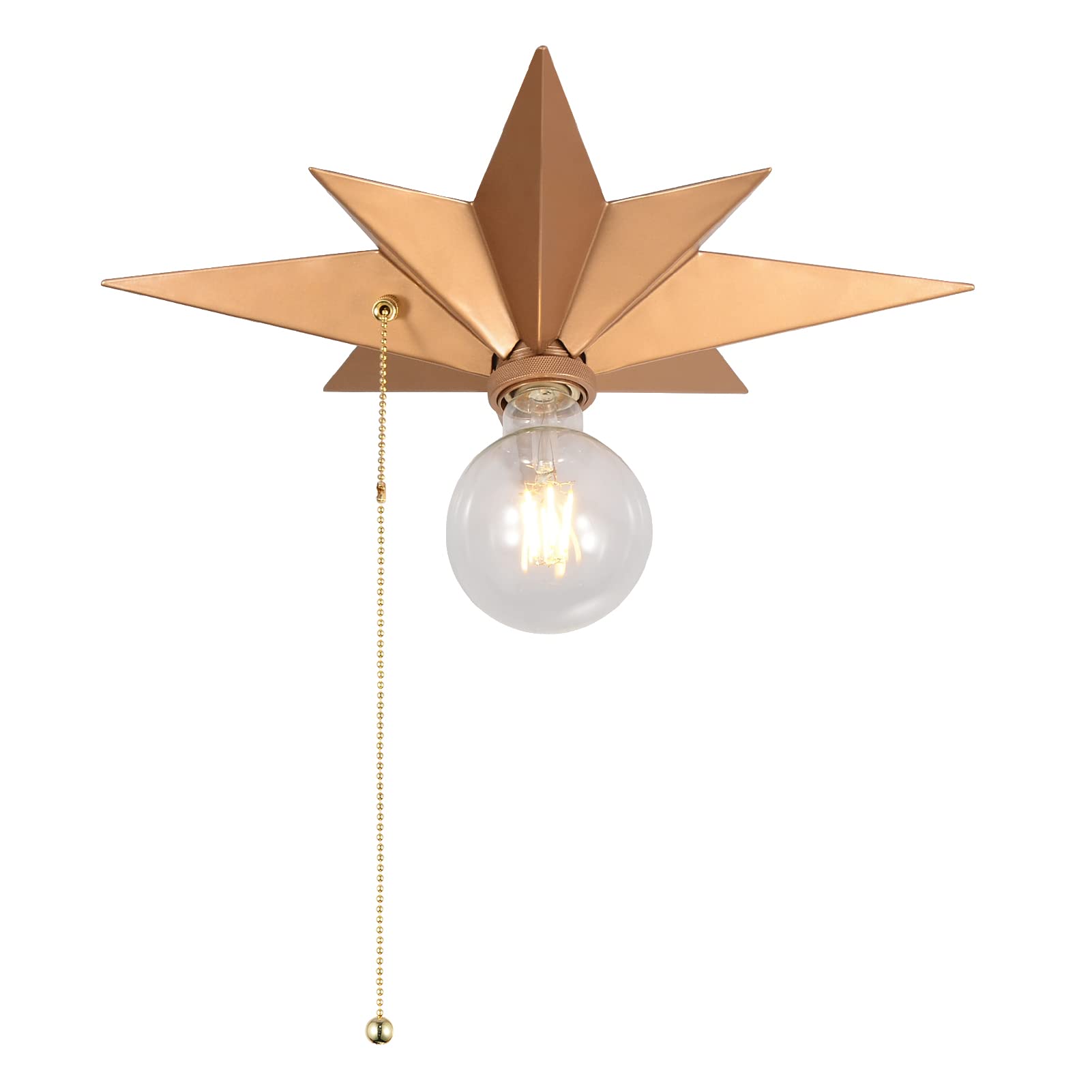 Airposta Flush Mount Ceiling Light Fixture, Brass Star Design, Industrial Metal, Pull Chain, Ideal For Hallway, Entryway, Kitchen, Bathroom