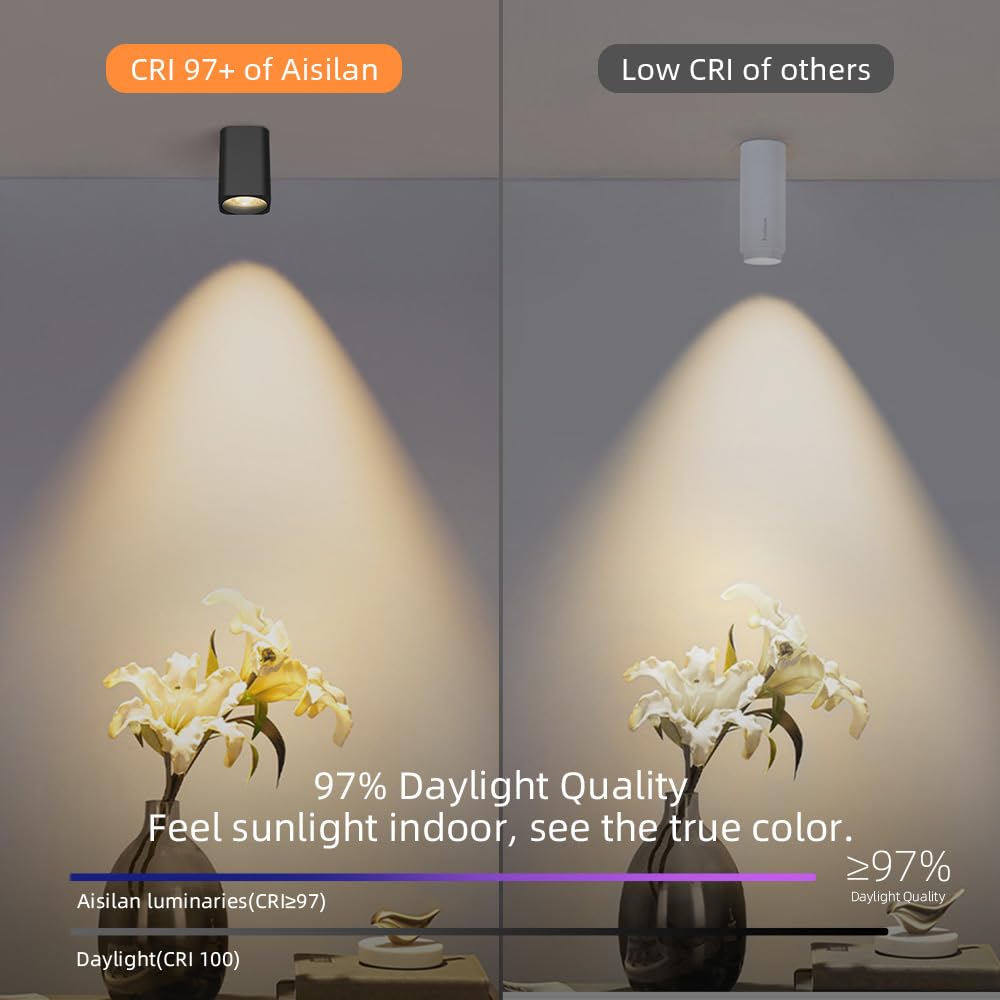 Aisilan 7W Dimmable Led Ceiling Spot Light 2 Pack - Black Adjustable Accent Light, Warm White Cri 97