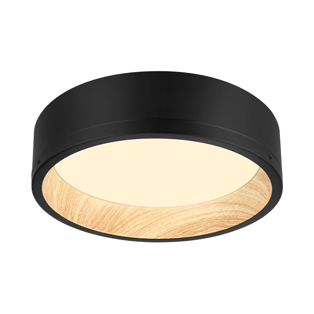 DAKASON LED Flush Mount Ceiling Light Fixture 12.5'' 25W 1500LM, 3000/4000/5000K CCT Selectable, Painted Woodgrain and Black Fra
