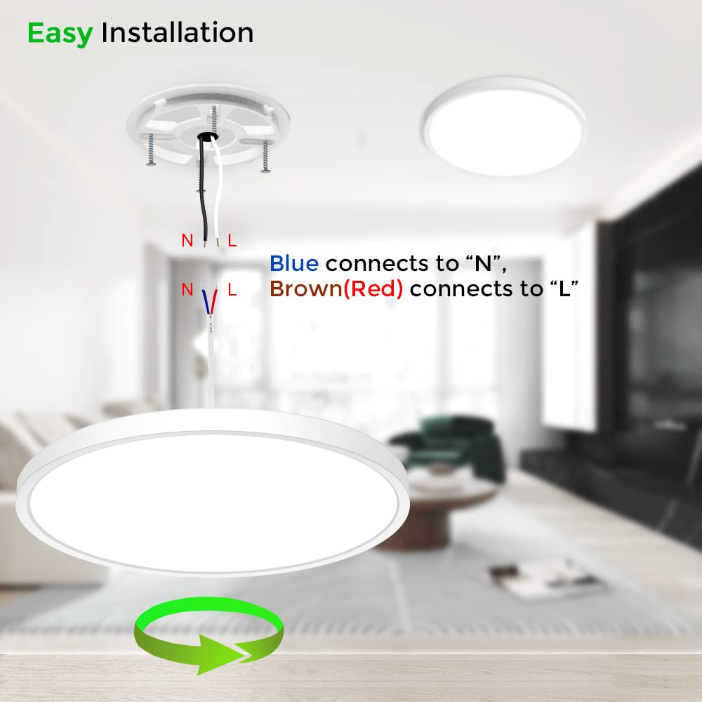 inShareplus LED Ceiling Light 24W 6000K Cold White 12inch Flush Mount Fixture Modern Design for Bedroom Kitchen Office