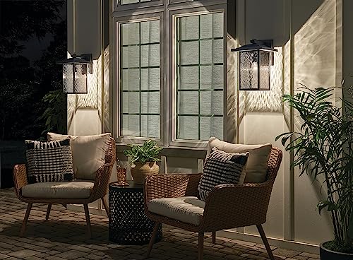 Kichler 16in Outdoor Wall Light in Textured Black, 1-Light Exterior Sconce with Clear Water Glass, Model 49926BKT