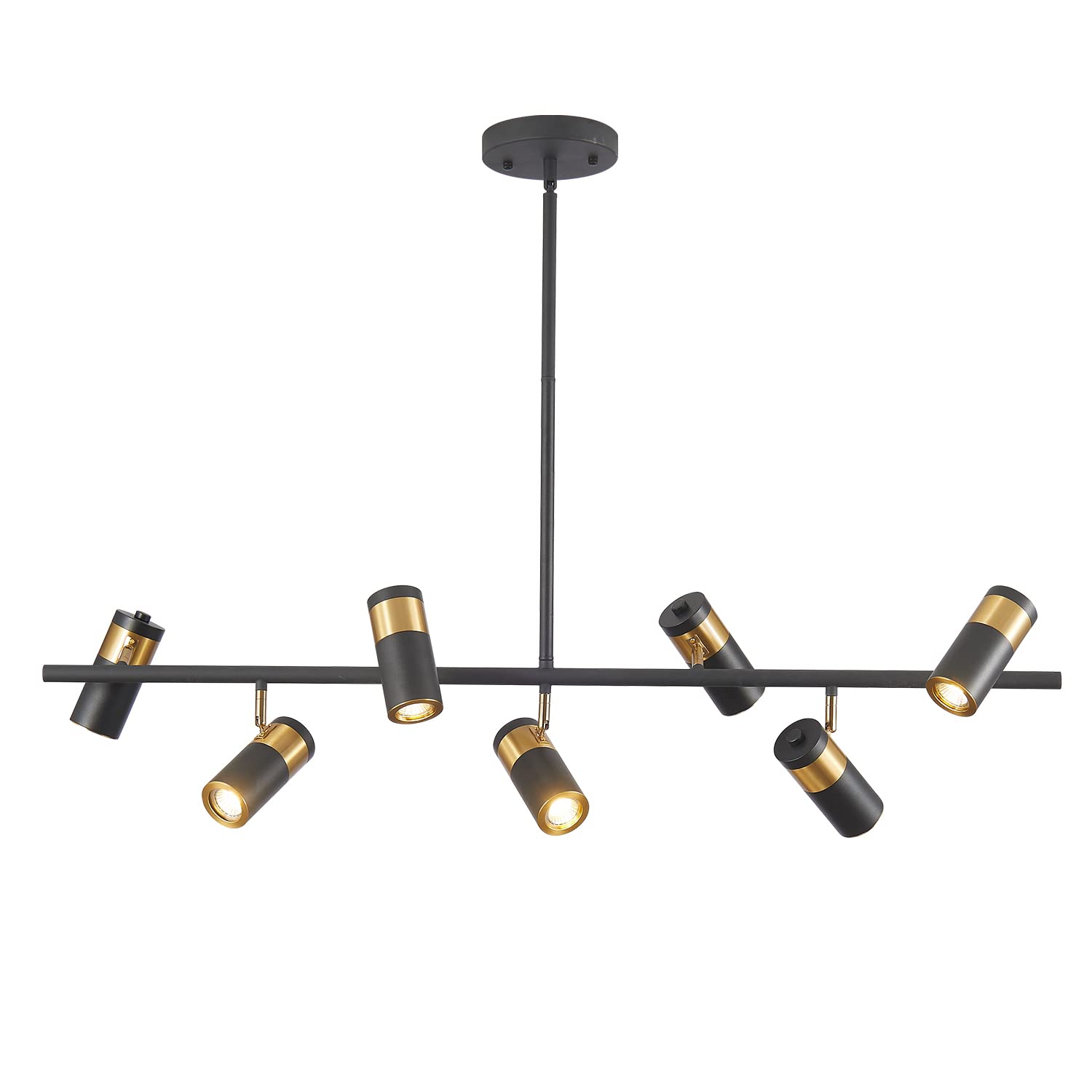 KCO Lighting Black and Gold 7-Light Hanging Track Lighting Modern Kitchen Island Pendant Track Lighting Fixtures Mid Century Cei