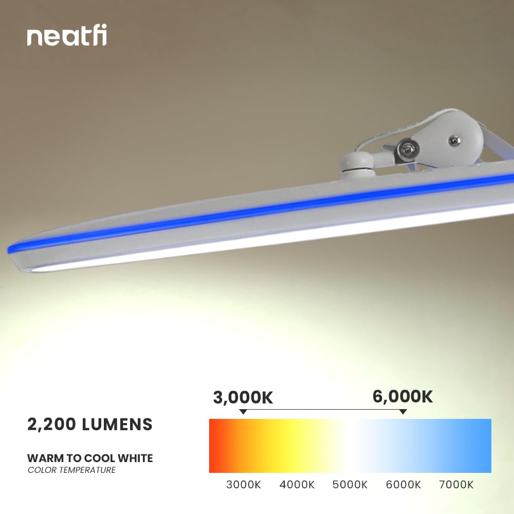 Neatfi LED Task Lamp, 2200 Lumens, 24W, 23-Inch, 4 Brightness Levels, Dimmable, Eye-Caring, White, Model 950