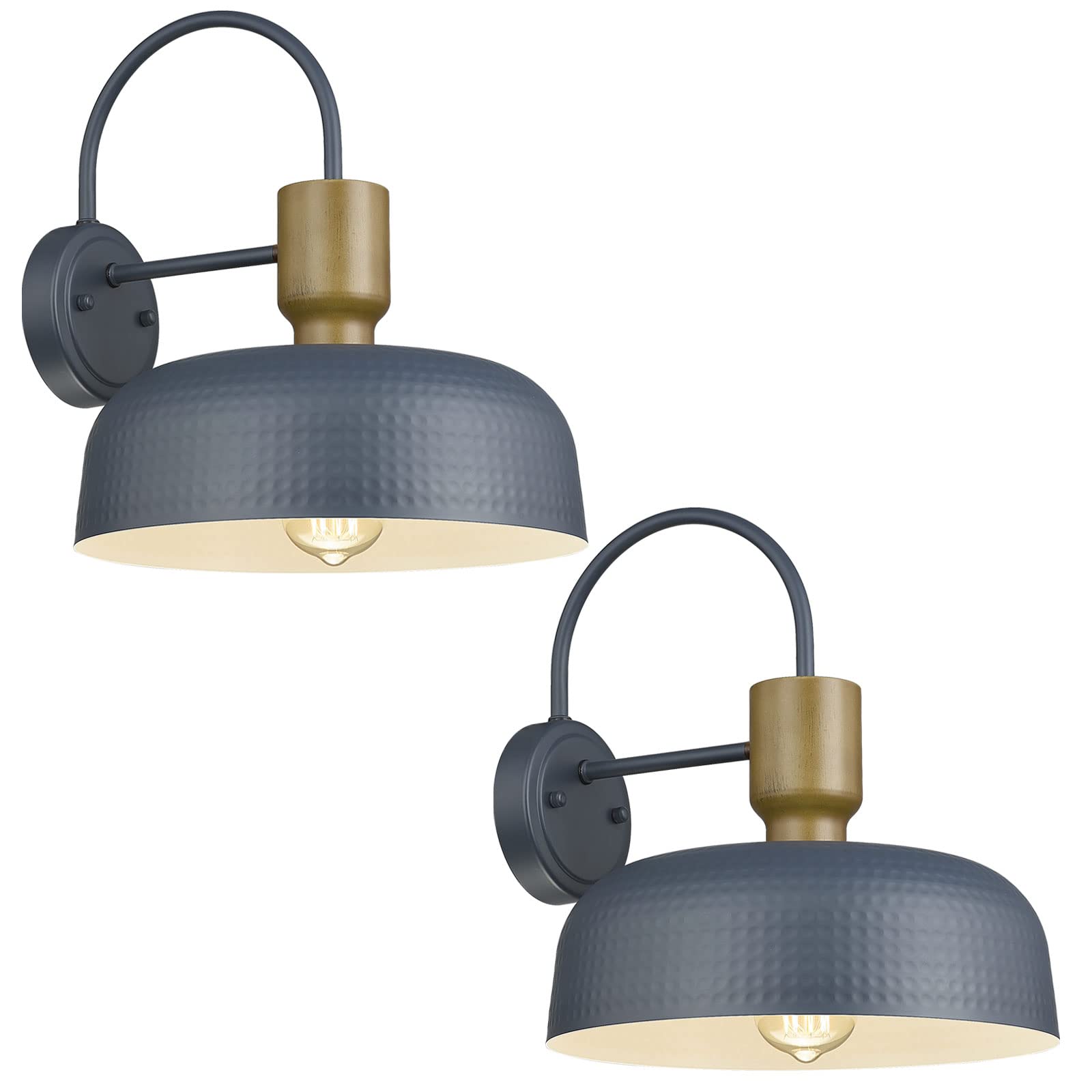Luminzone Gooseneck Barn Light - Vintage Industrial Wall Lantern, Medium 12.4, Blue, 2 Pack, Hammered Metal Shade