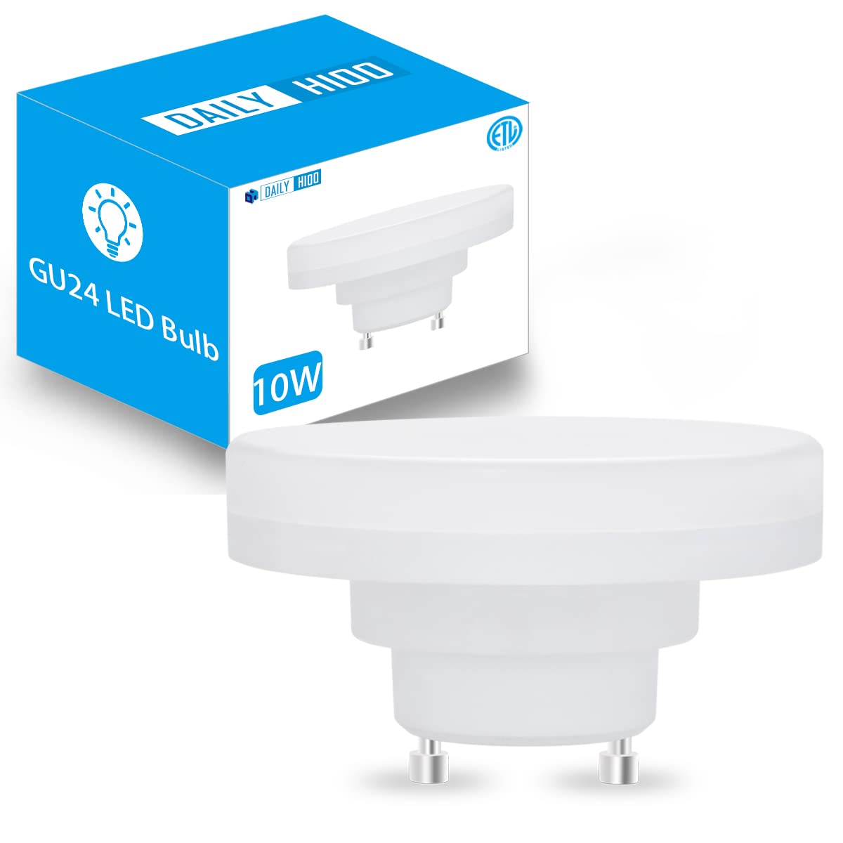 DAILY HIOO GU24 LED Light Bulb, Ultra Mini Squat GU24 Puck Lights, 10W(75W Equivalent), Dimmable, 1100LM, 3000K, ETL Listed, Low