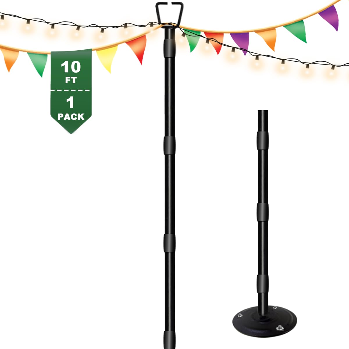 Tigerden 10Ft String Light Poles for Outside  Adjustable Metal Poles for Outdoor String Lights  Rustproof & Sturdy Light Stand Posts for Patio  Backyard  Deck  Garden  Party Decorations