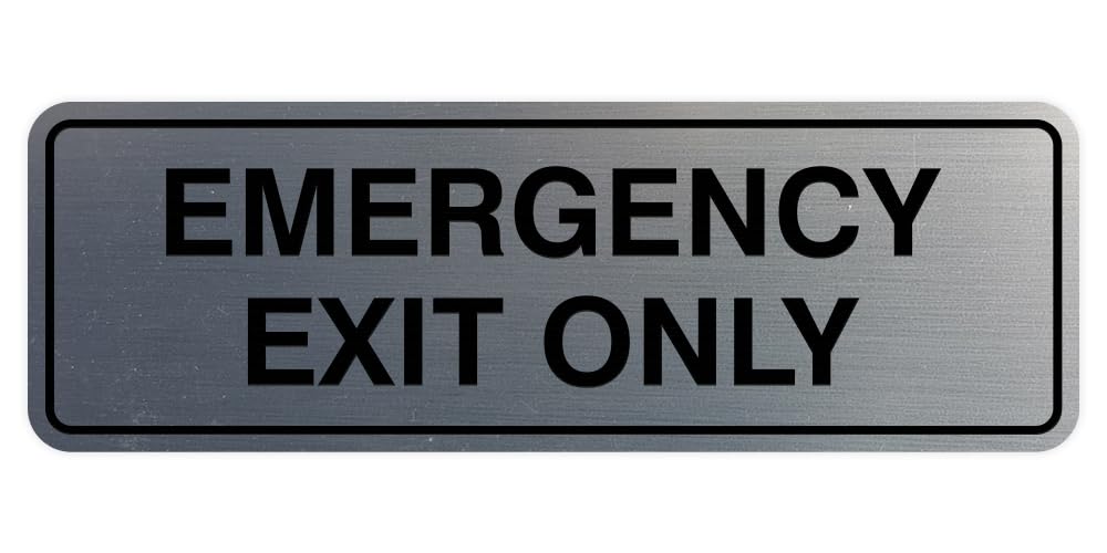 Signs ByLITA Standard Emergency Exit Only Sign - Easy Installation | Durable Wall or Door Sign (Brushed Silver) - Large 2 Pack