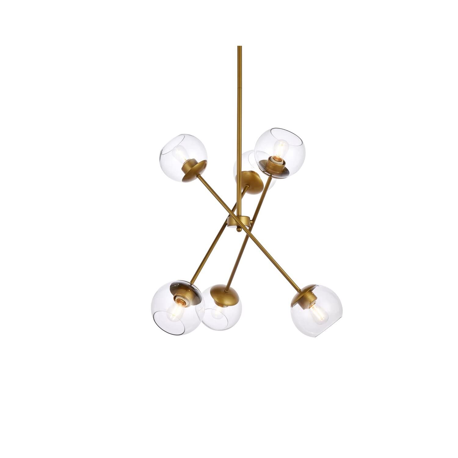 Living District Axl 6-Light Mid-Century Metal Pendant in Brass and Clear