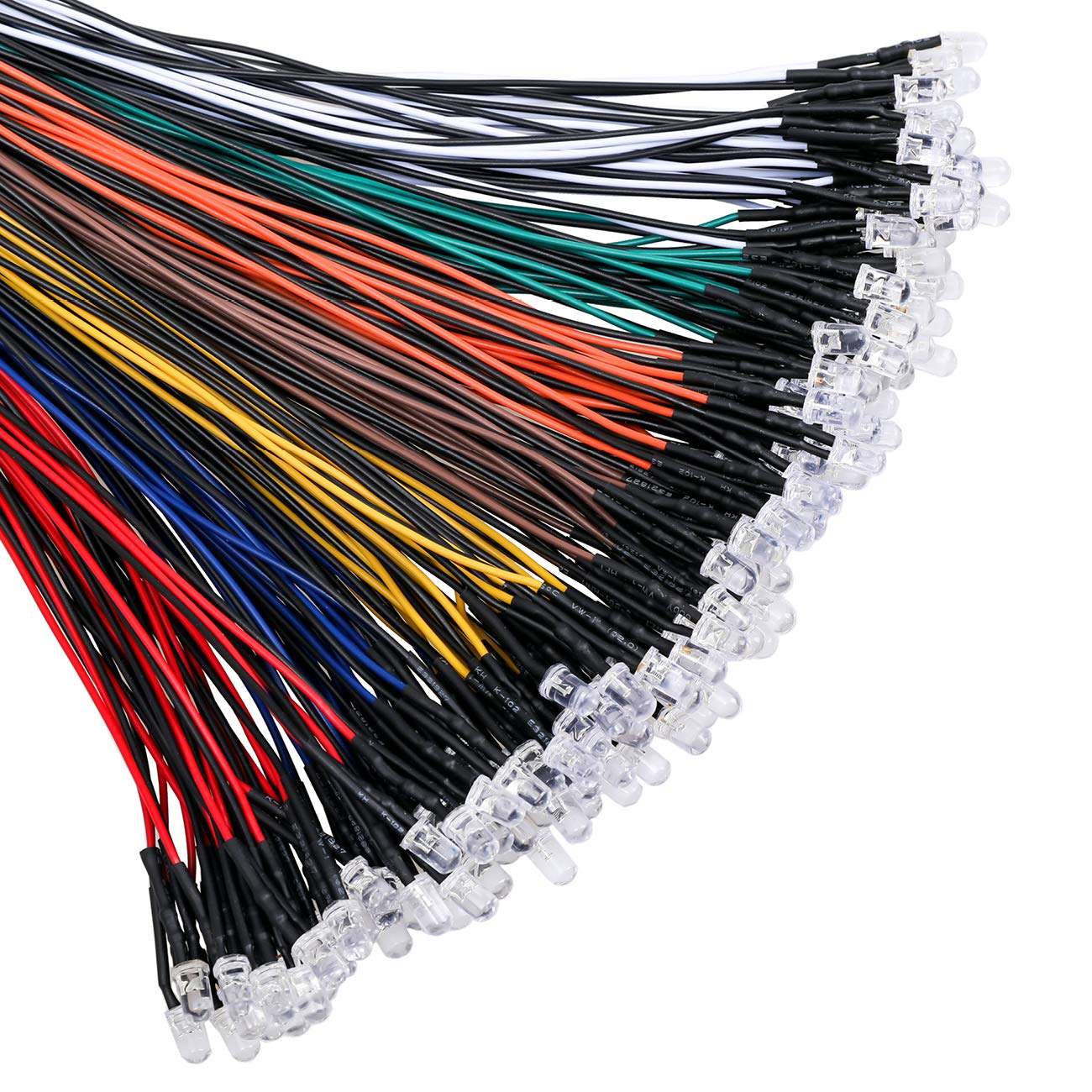 EDGELEC 140pcs LED Lights Assorted Kit - 12V 5mm Pre-Wired Diodes, Clear Lens, 7 Colors, Copper Material