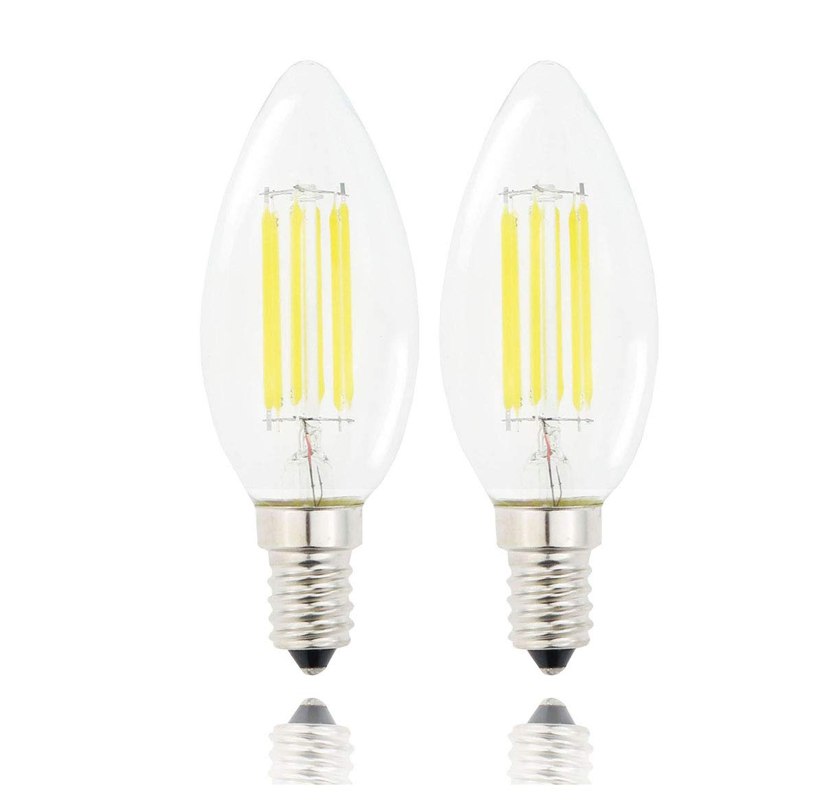 Lamsky E14 LED Filament Candle Shape Light Bulb,E14 European Base Bulb,Daylight 6000K 600LM 60W Equivalent,C35 Clear Glass Torpedo Shape Bullet Top,No-Dimmable (2-Pack)