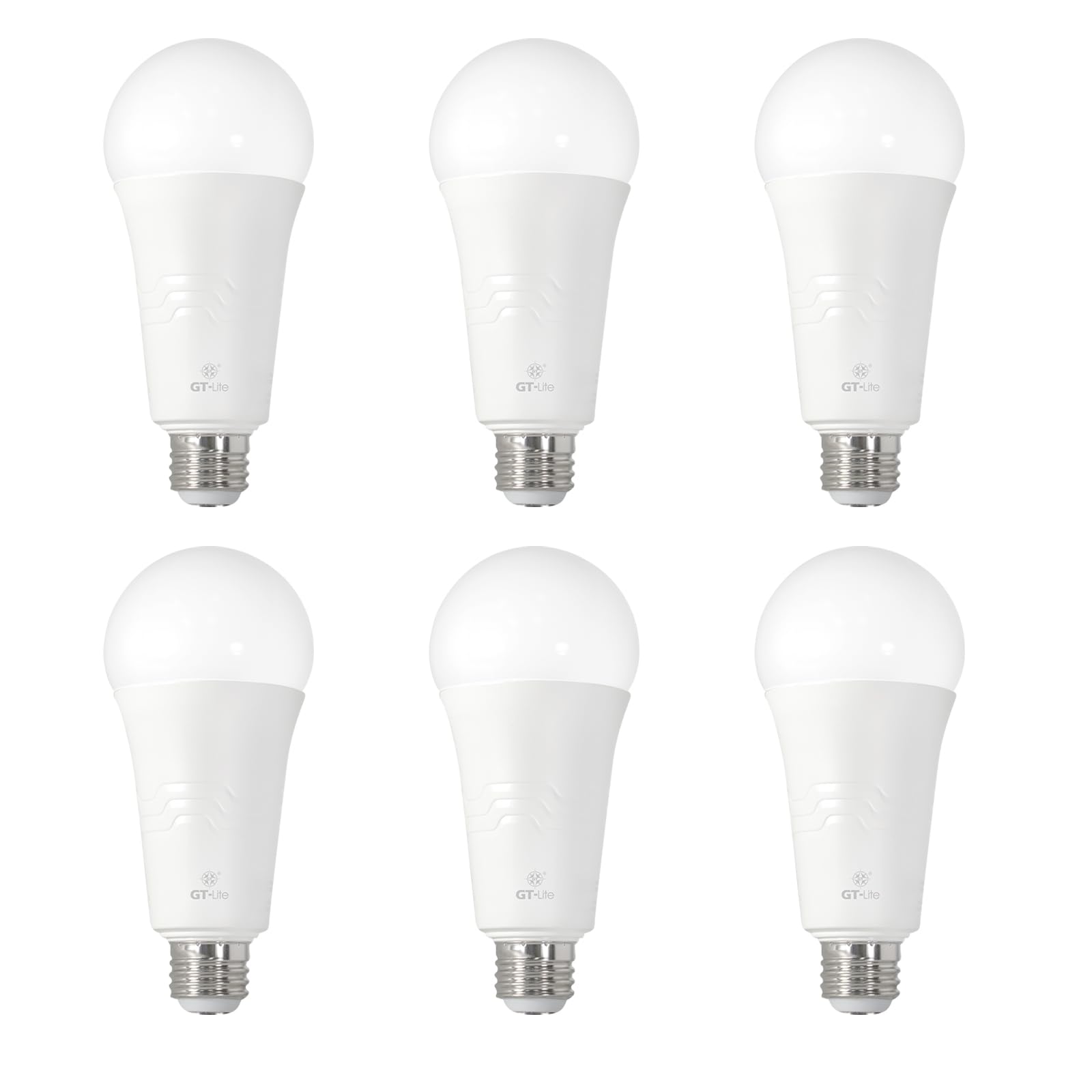Gt-Lite 250W Equivalent Led 3 Way Light Bulbs 6 Pack, 3500K Bright White,A21,E26 Medium Base,3 Brightness Levels,Adjustable With