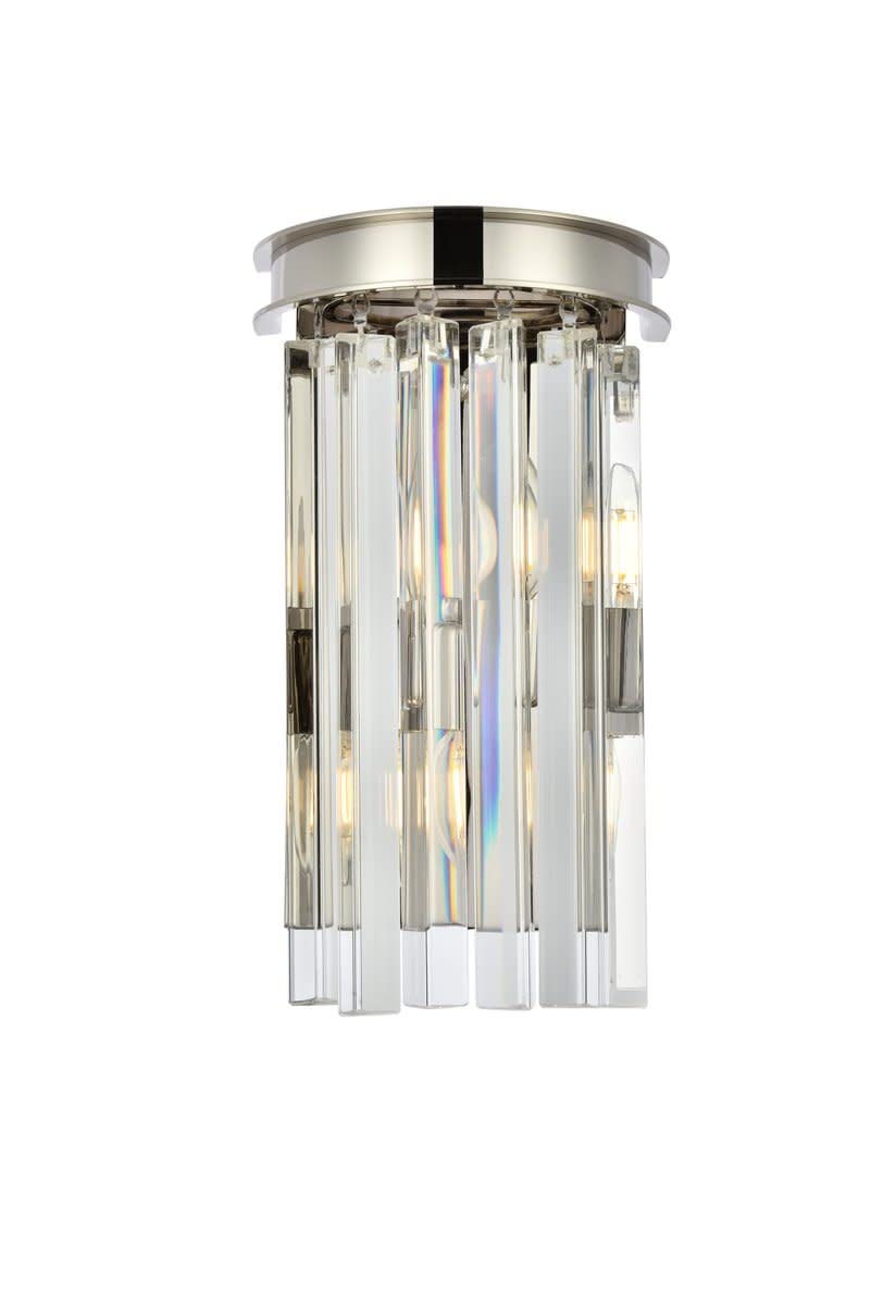 Elegant Lighting Sydney Collection 2-Light Wall Lamp with Royal Cut Crystals, Polished Nickel Finish