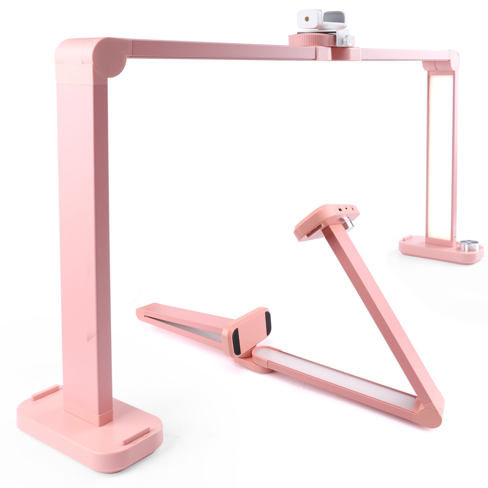 Bqan Nail Tech Lamp For Desk With Phone Holder, 33'' 40W Foldable Table Lamp For Nail, Lash Eyelash Extension, Tattoo - 3 Modes 