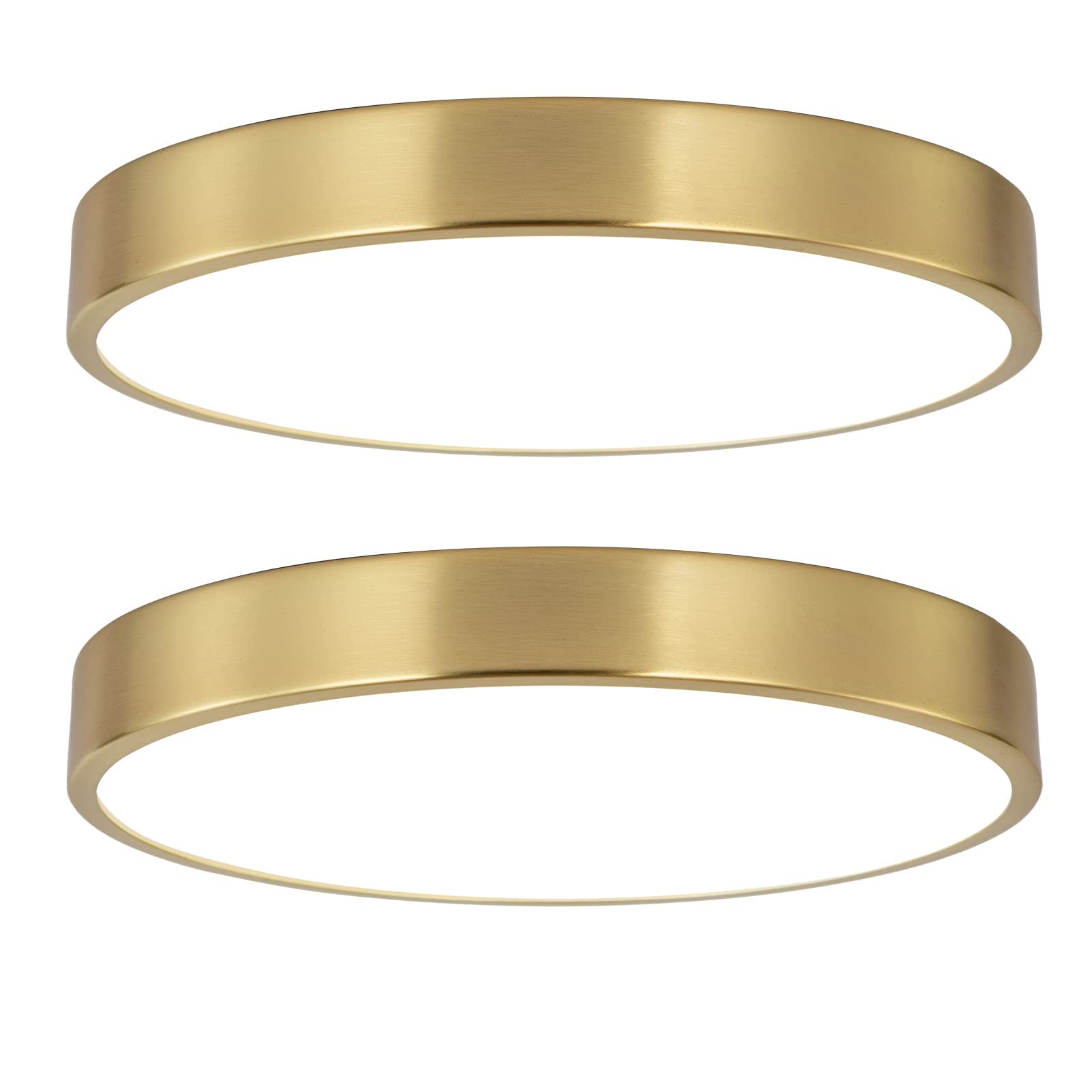 SOTTAE 2 Pack 9 Inch Brushed Gold Metal Flush Mount LED Ceiling Light,3000K-5000K Thin Round Low Profile Ceiling Lamp,Modern Sur