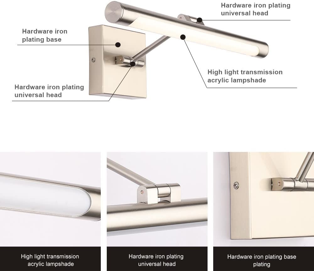 Joosenhouse 16.54&quot; Dimmable Led Picture Light, Metal Wall Lamp, 3000K Warm White, Nickel
