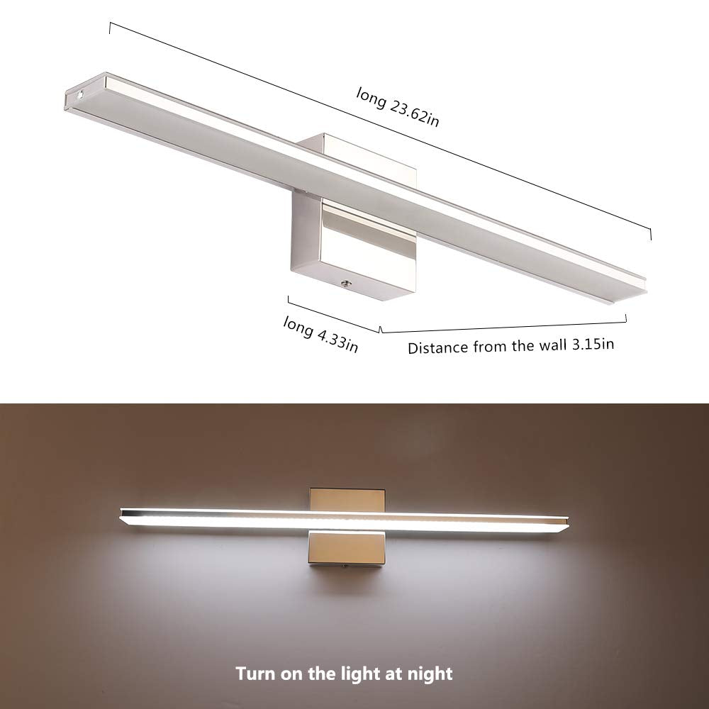 BRIVOLART Chrome Bathroom Light Fixture 24 Inch LED Vanity Light Bar Model 6420 Stainless Steel Over Mirror