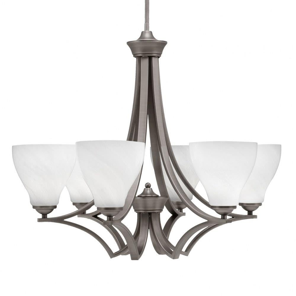 Toltec Lighting 566-Gp-4761 Zilo - 6 Light Uplight Chandelier-23 Inches Tall And 26.75 Inches Wide, Finish Color: Graphite, Glass Color: White Marble