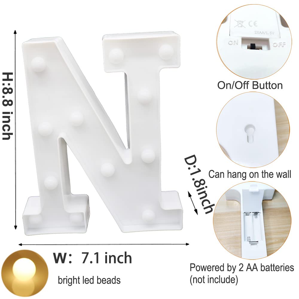 Ausaye Led Letter Lights Alphabet Light Up Sign Night Light For Home Party Wedding Decoration (N)
