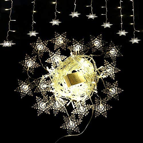 MBVBN LED Curtain Lights, 96 Snowflake LEDs, 13ft/4M, Warm White, Plug-in, 8 Modes, Ideal for Christmas, Wedding, Party Decorations