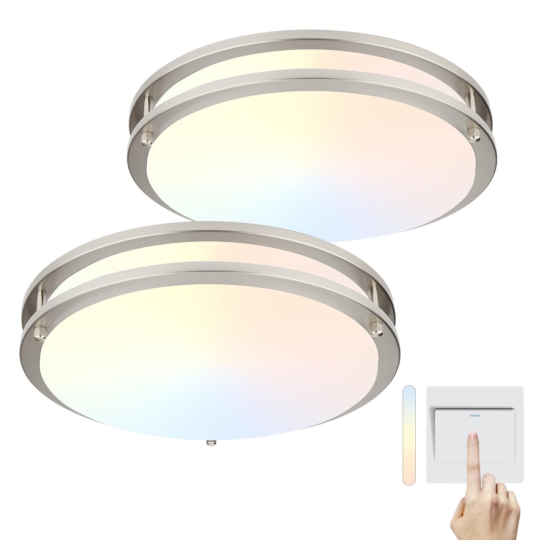 Dakason 2Pack Led Flush Mount Ceiling Light Fixture 13    20W, On/Off Switch To Select 3000K/4000K/5000K, Dimmable Ceiling Lamp