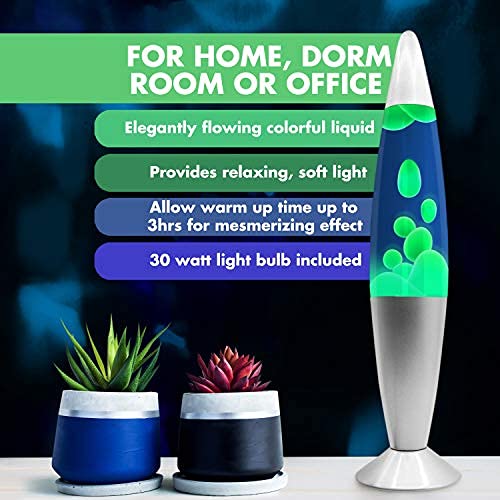 Jambo 16-Inch Lava Lamp - Blue Liquid, Yellow Wax, Relaxing Night Light for Home Decor, Living Room, Office, Bedroom, Kids & Teens