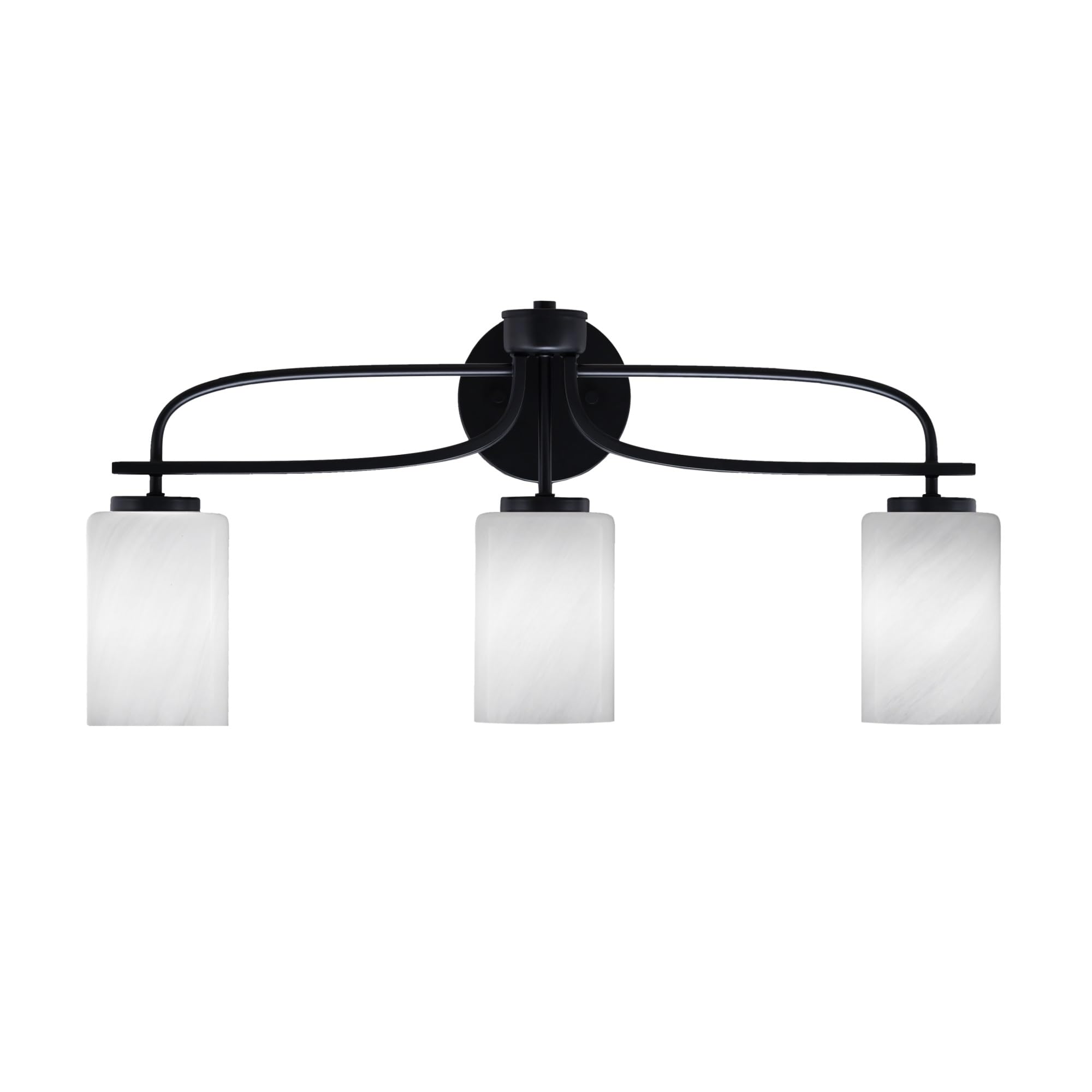 Cavella 3 Light Bath Bar Shown In Matte Black Finish With 4" White Marble Glass